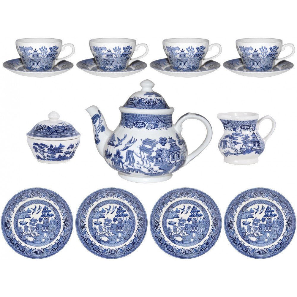 Churchill / Queen's Blue Willow 15 Piece Tea Set