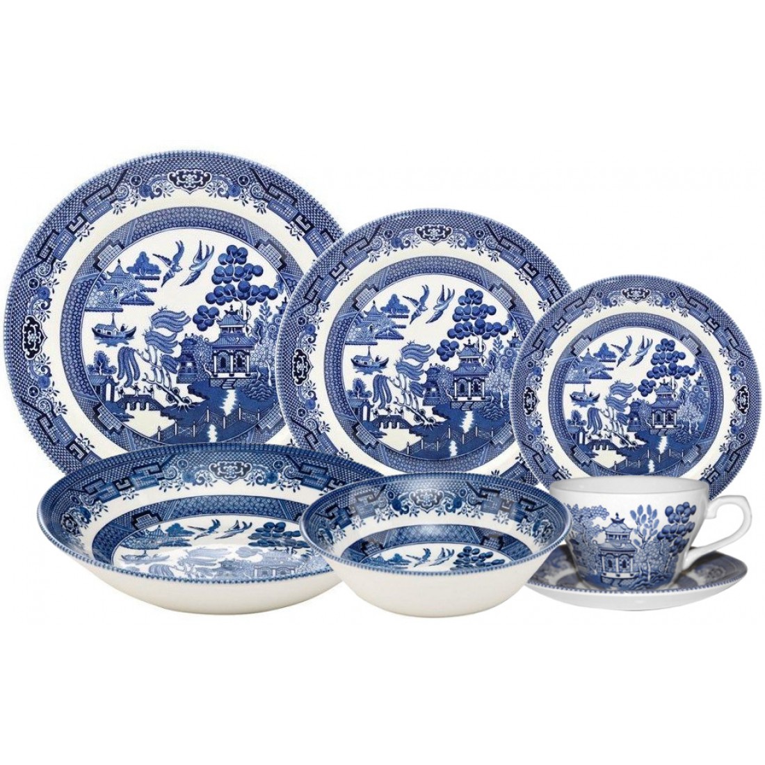 Churchill / Queen's Blue Willow 42 Piece Dinner Set