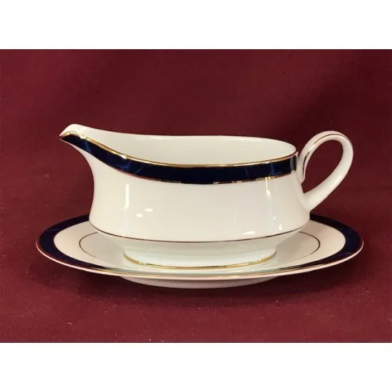 Noritake Marble Blue Sauceboat & Stand