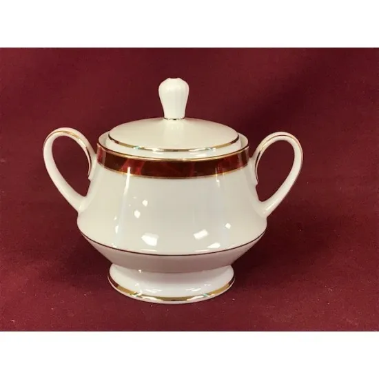 Noritake Marble Red Covered Sugar 
