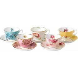 100 Years of Royal Albert - 1950-1990 Teacup & Saucer x5 Box Set (Box slightly damaged)