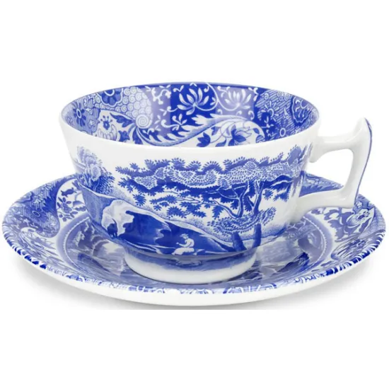 Spode Blue Italian Tea Cups & Saucers (Set of 4)