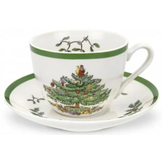 Spode Christmas Tree Teacups & Saucers (Set of 4)