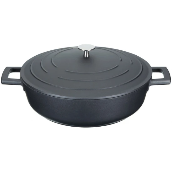 MasterClass Cast Aluminium Shallow Casserole Dish, 4L - Black