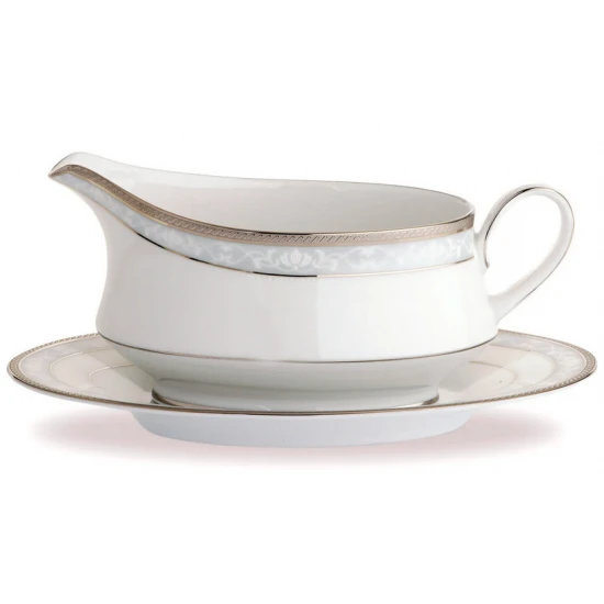Noritake Hampshire Platinum Gravy Boat and Stand